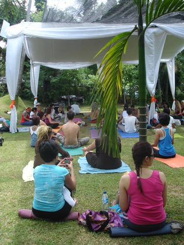 yoga in the lawn pavillion